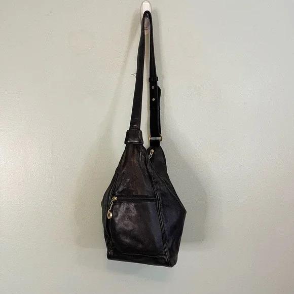 PERLINA New York Womens Shoulder Crossbody Bag Handbag HOBO Leather Black Casual - Picture 3 of 11